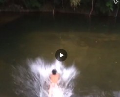 【Vine動画】野生の河童やんけ！素っ裸で池垣？を登るの筋肉系童顔男子…アレもチラリｗ